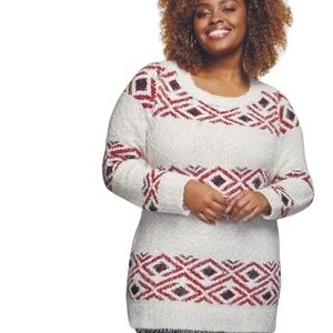 Snowy Heights Women's Tunic, White and Red, Size 1X